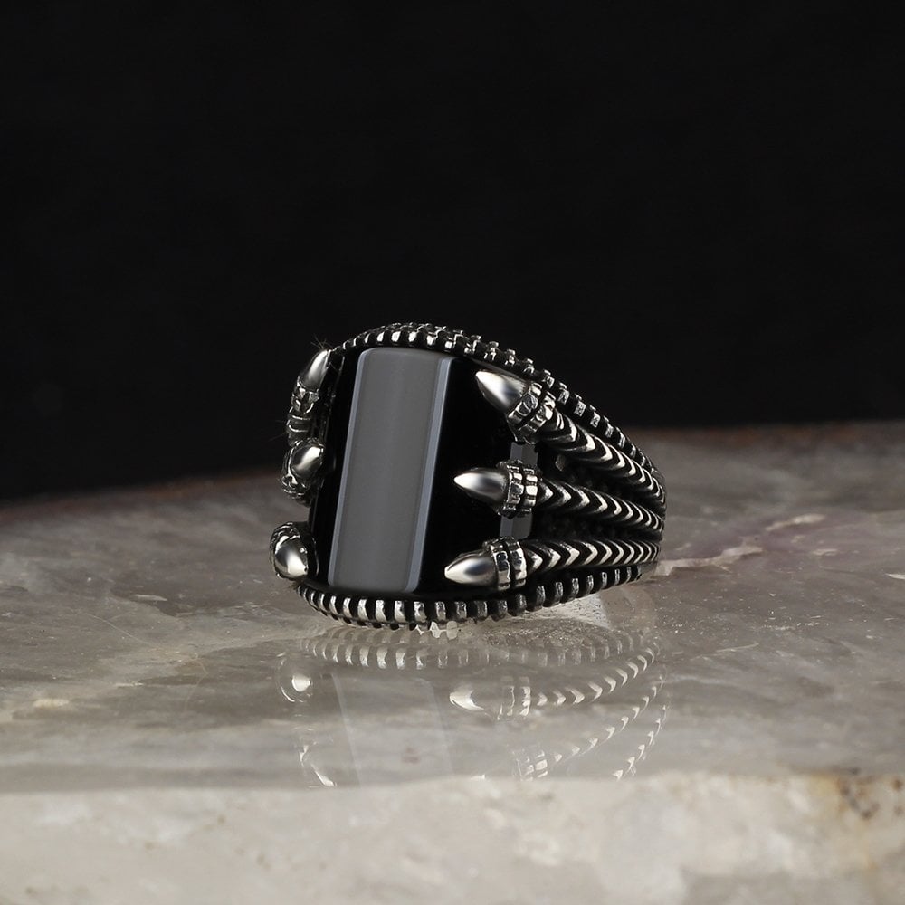 Eagle Claw Curved Onyx Ring