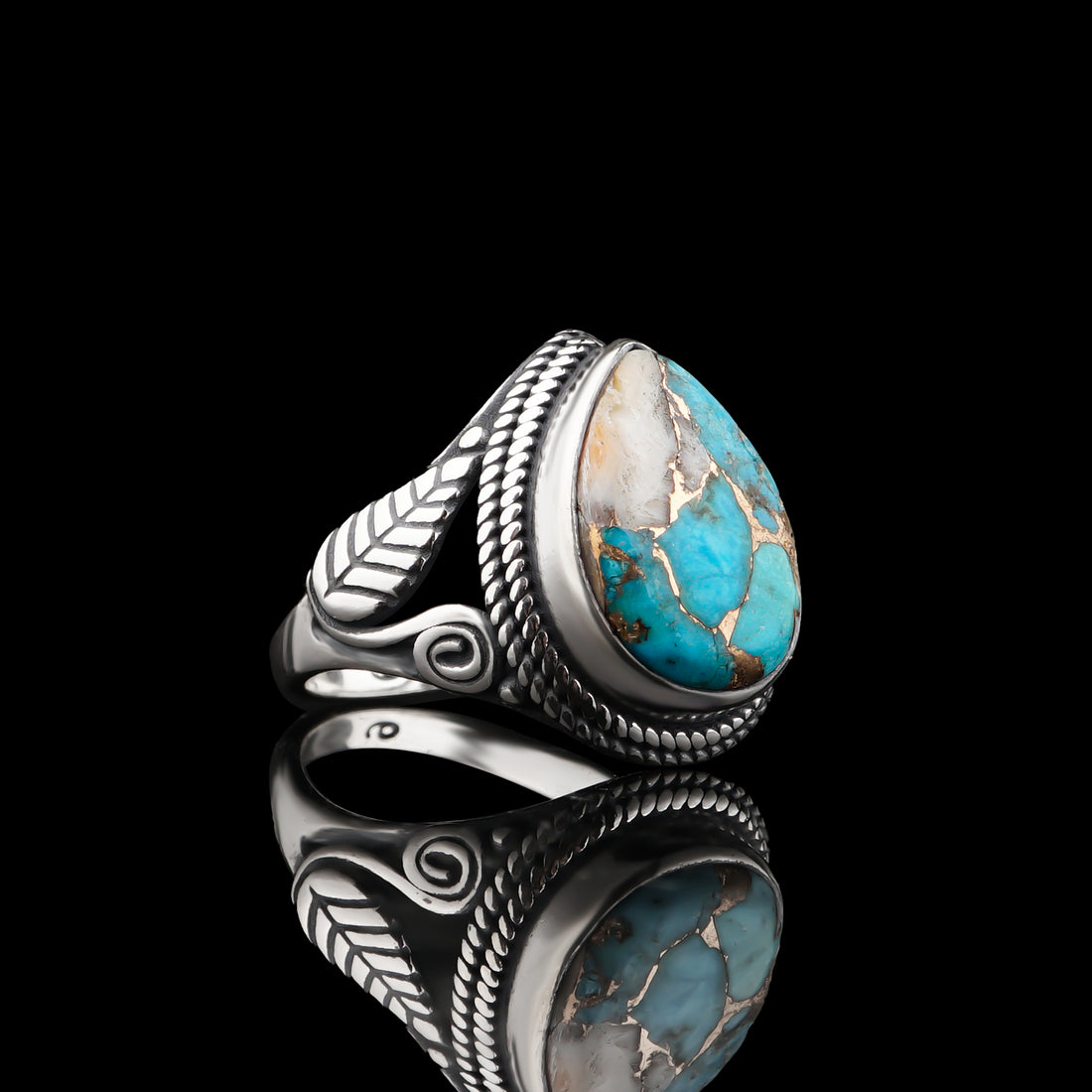 Turquoise Teardrop Ring: Sterling Silver