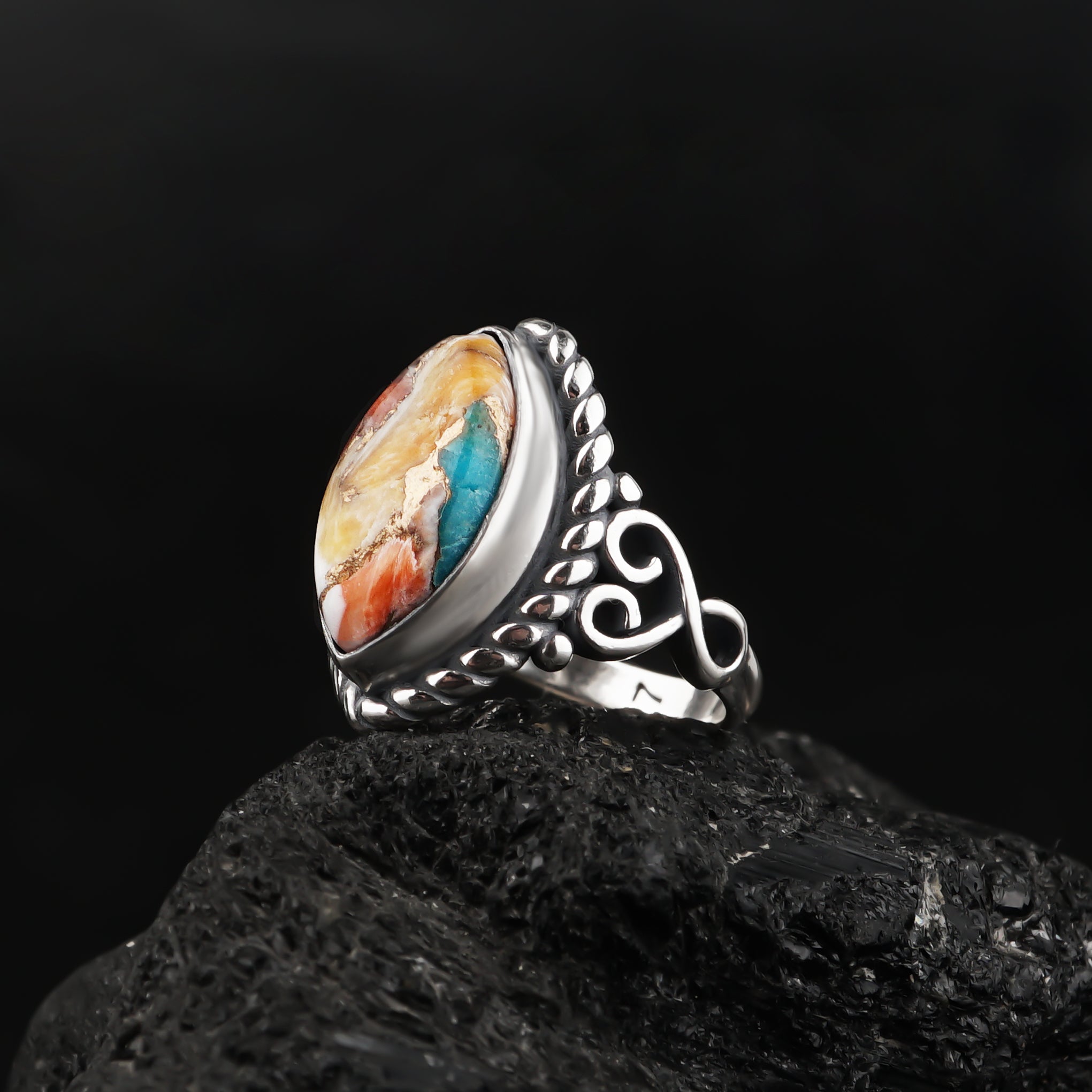 Copper Spiny Oyster Stone Ring