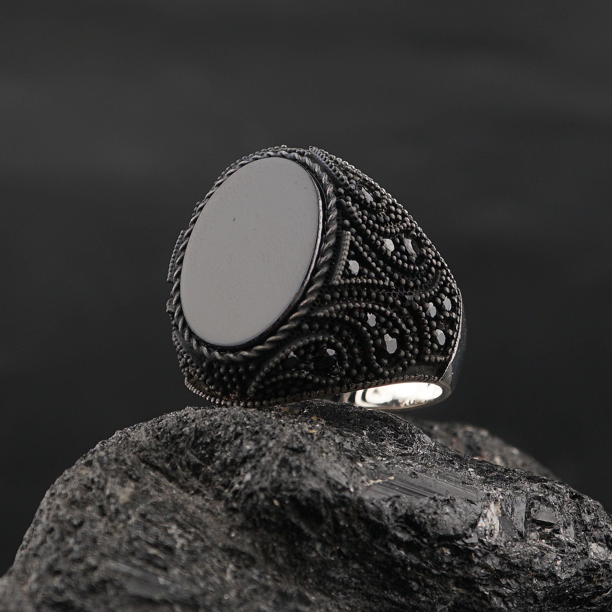 Black Ring with Onyx Stone