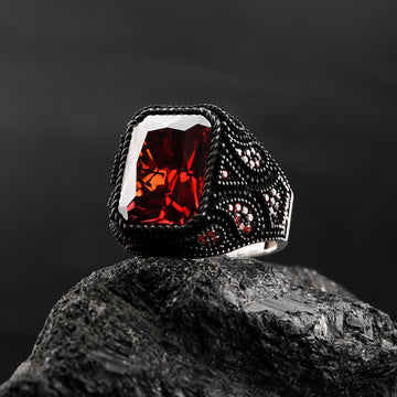 Black Ring with Garnet Stone