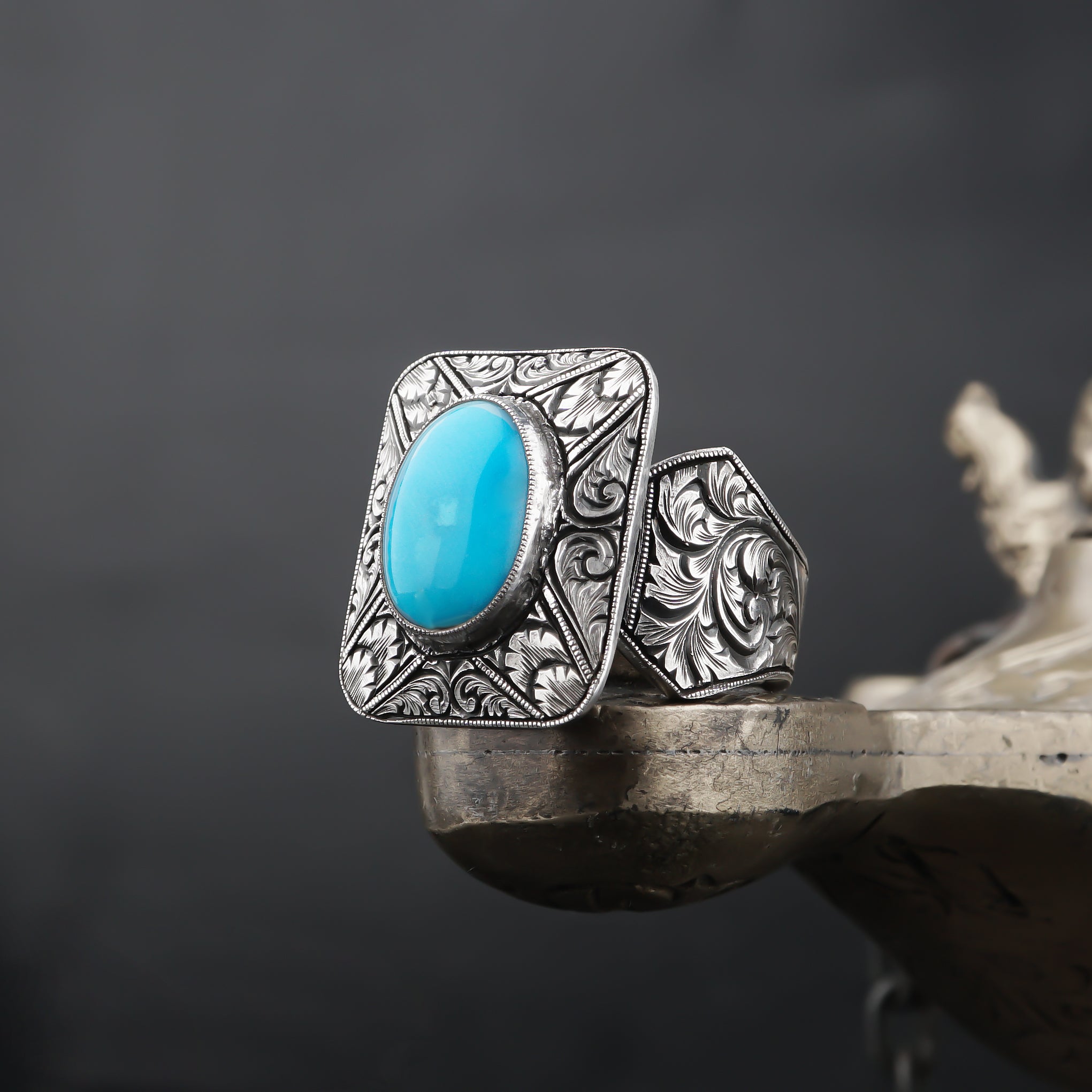 Hand Engraved Real Feroza Ring