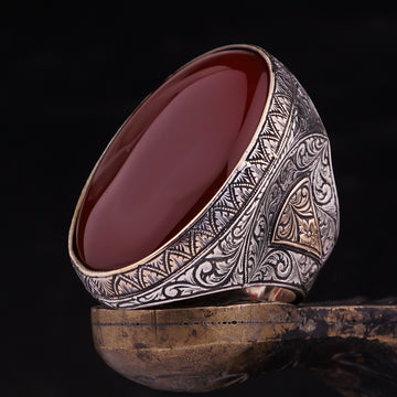 Huge Red Aqeeq Ring for Sultans