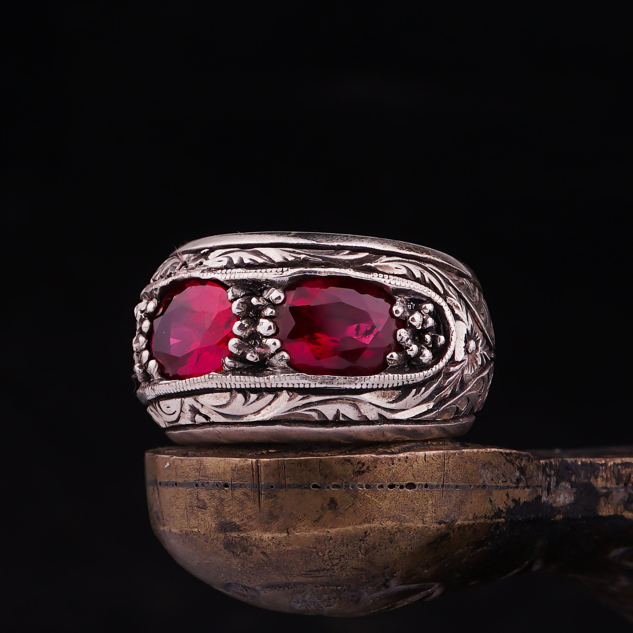 Three Ruby Stone Wedding Band