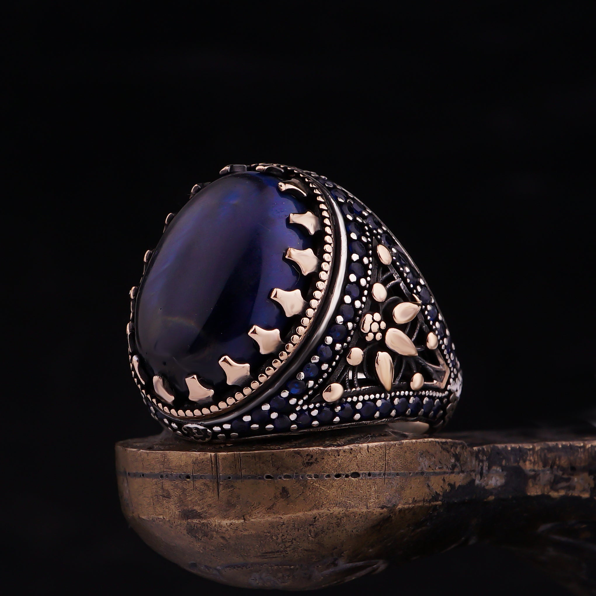 Blue Tigers Eye Ring Yemeni Style