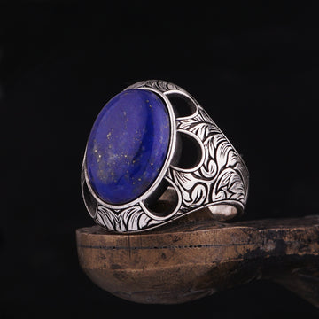 Engraved Lapis Ring for Men