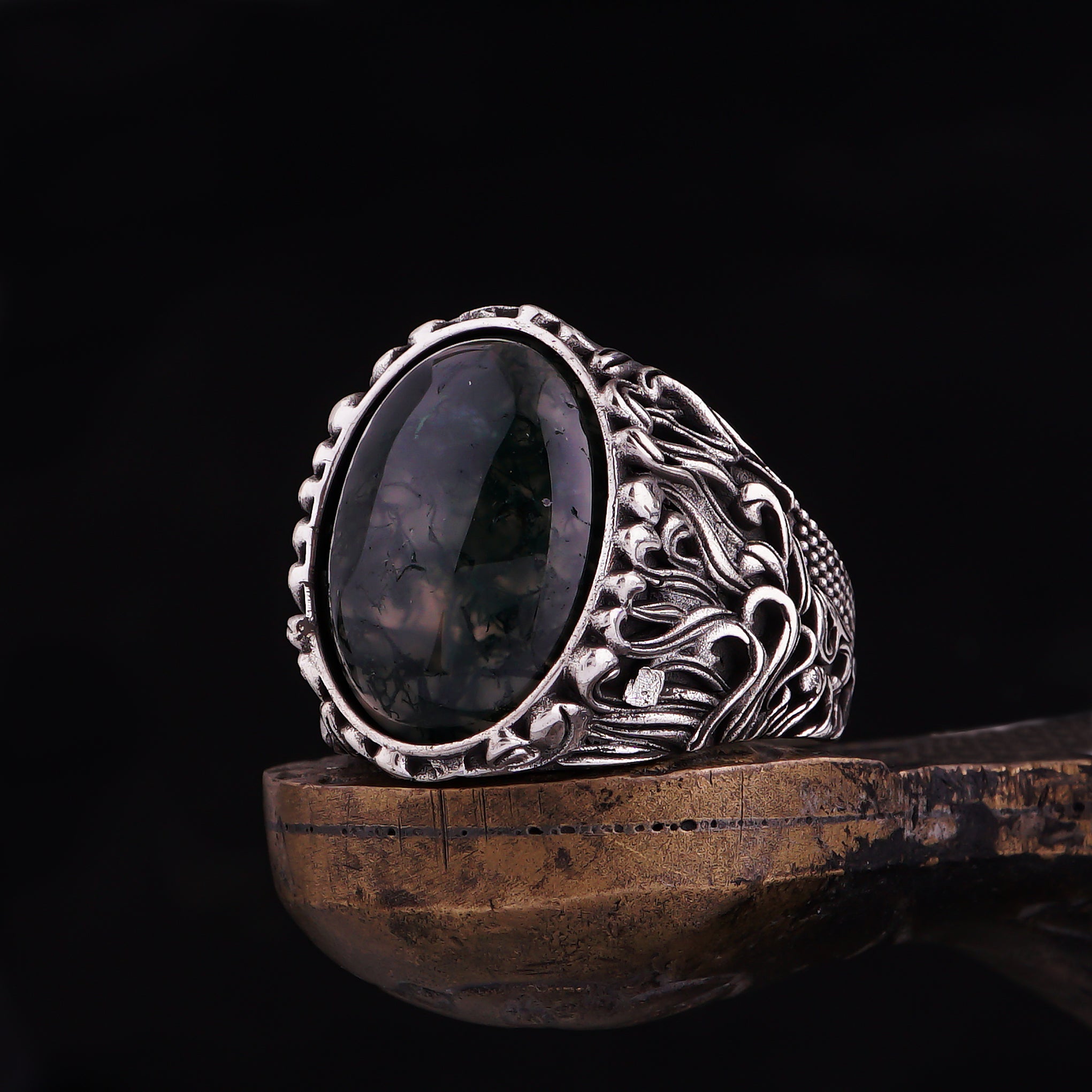 Moss Agate Ring Nature Theme