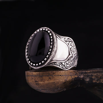 Mens Engraved Onyx Ring