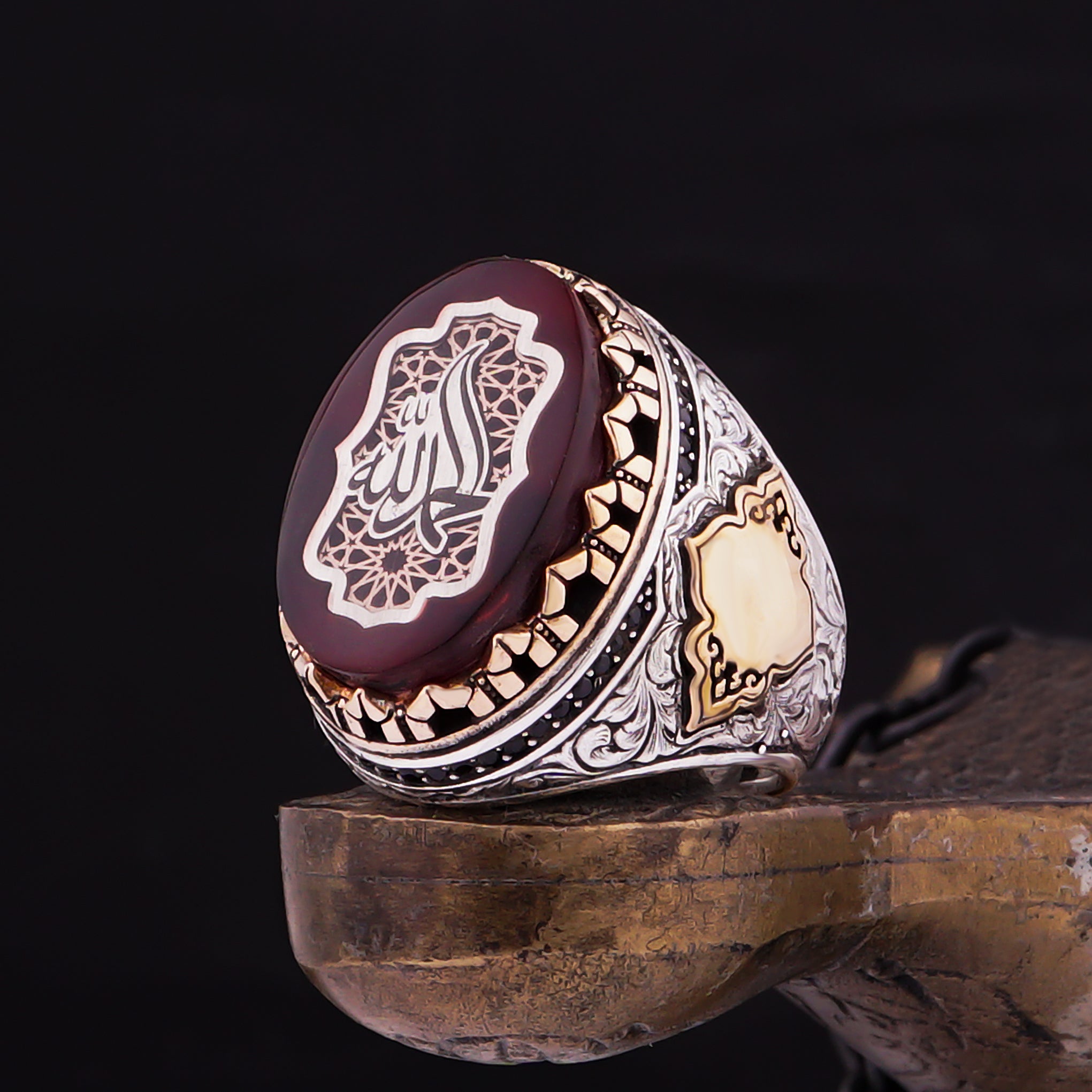 "Alhamdulillah" Written Amber Stone Ring