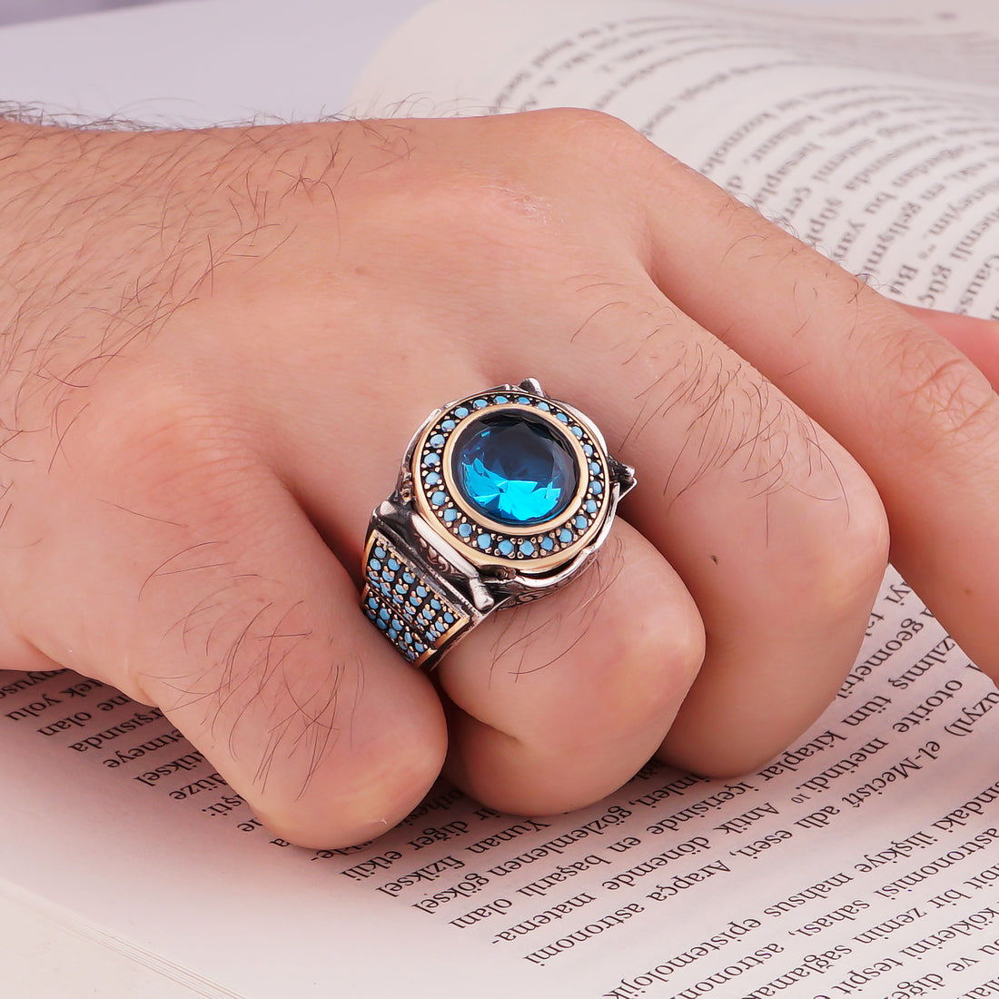 Aquamarine and Turquoise 925 Silver Ring