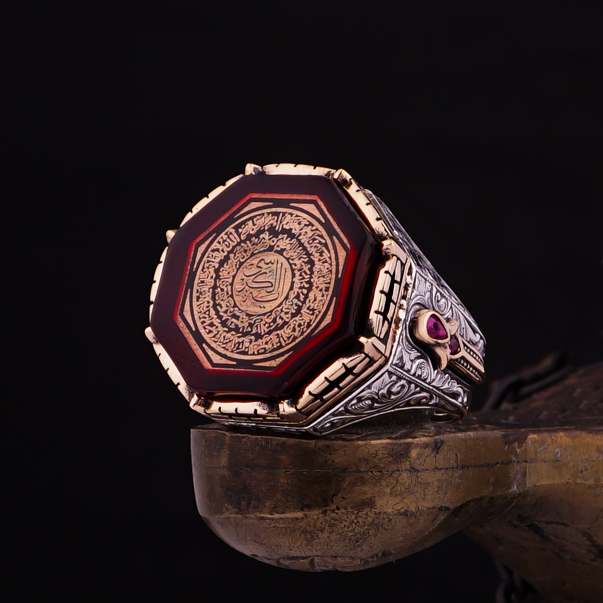 Aiyah al-Kursi Ring with Amber Stone