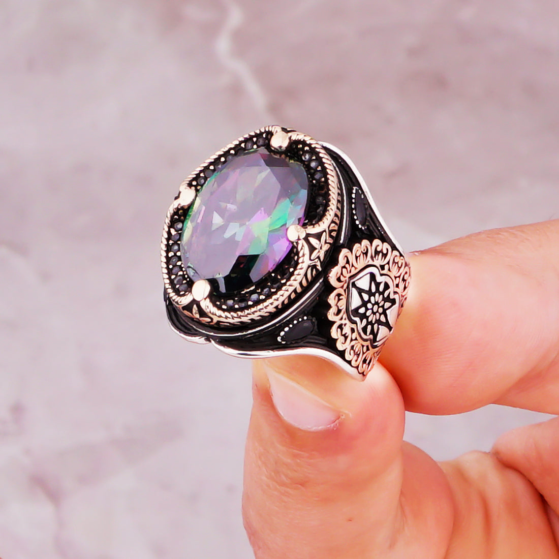 Mystic Topaz Facet Cut 925 silver