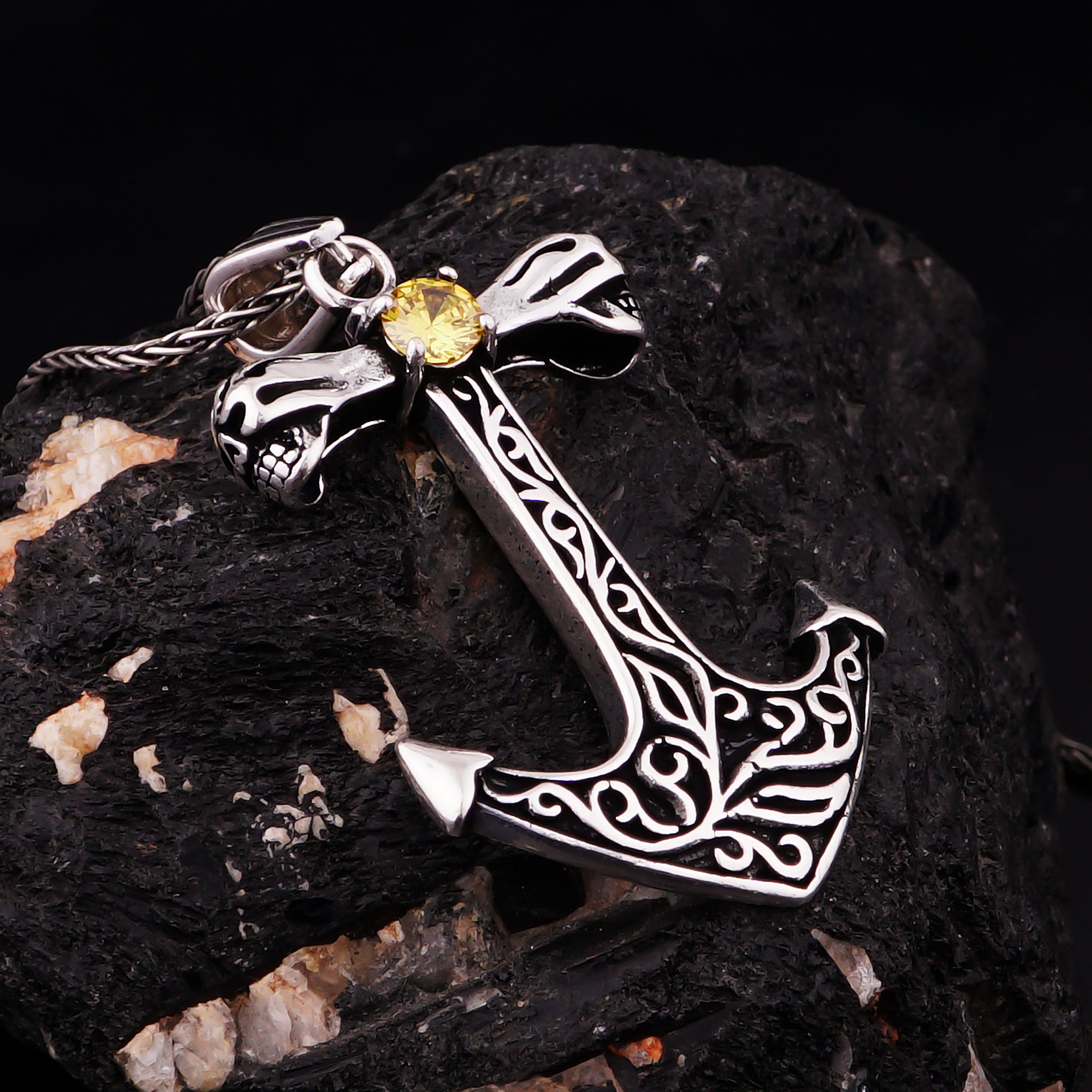 Anchor Symbol with Citrine Stone