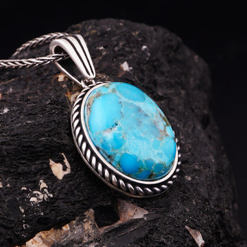 Turquoise Stone Oval Men’s Necklace