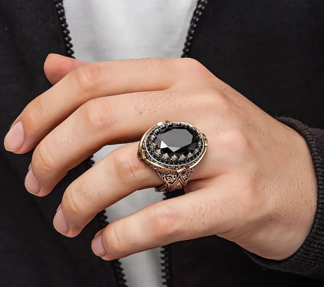 Fancy Big Black Onyx Ring