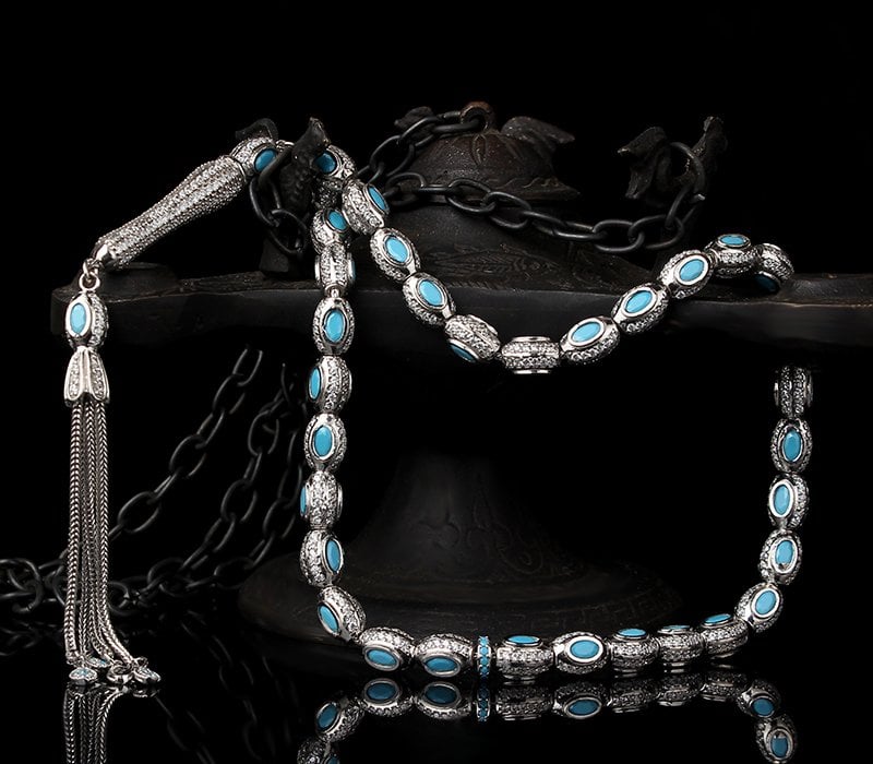 Heavy Silver Tasbih with Turquoise