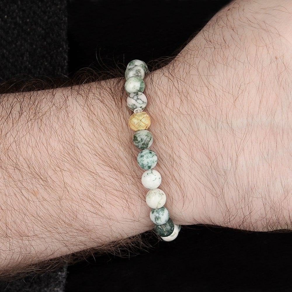 Moss Agate Bracelet with Silver Bead