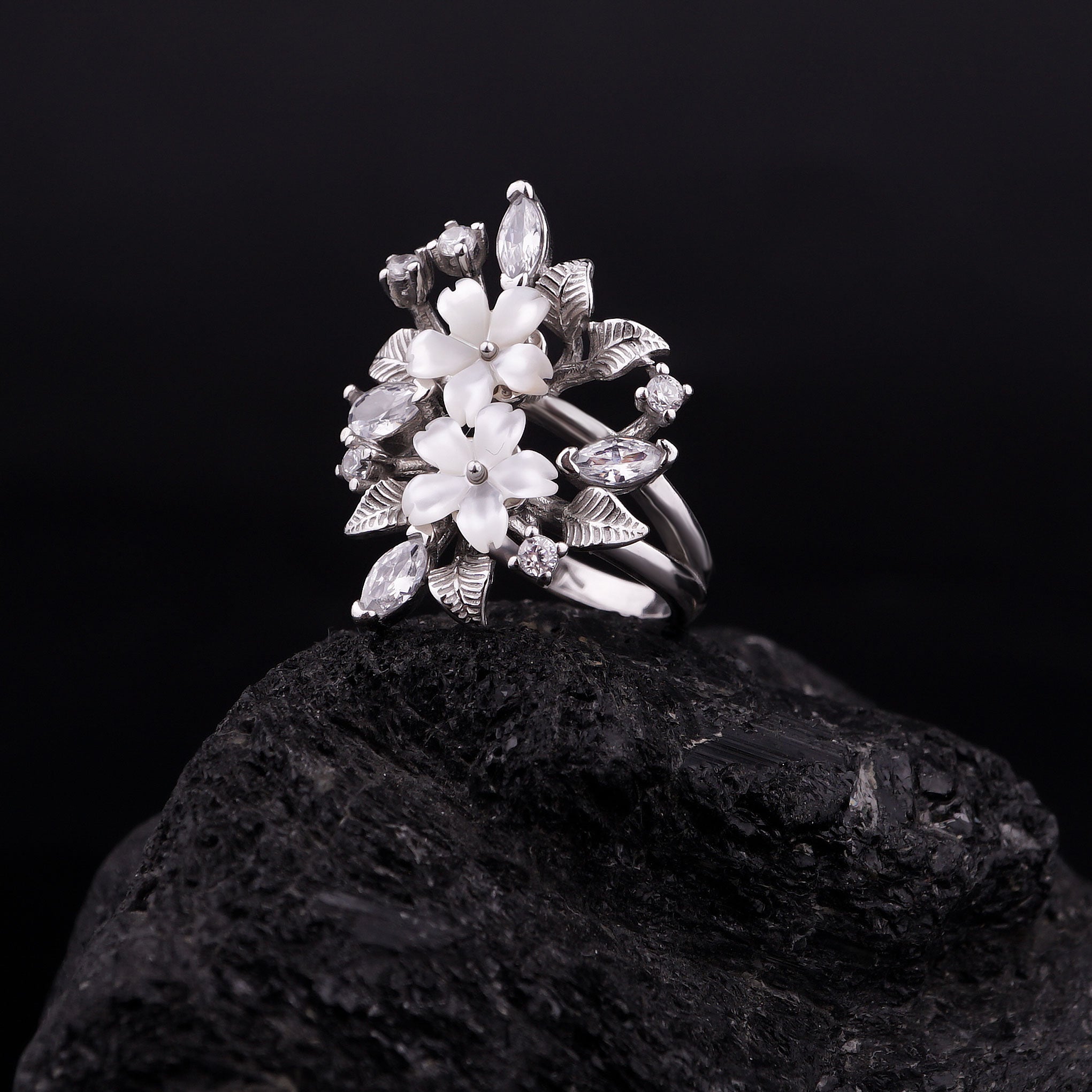 Cubic Zirconia Modern Flower Shape Ring