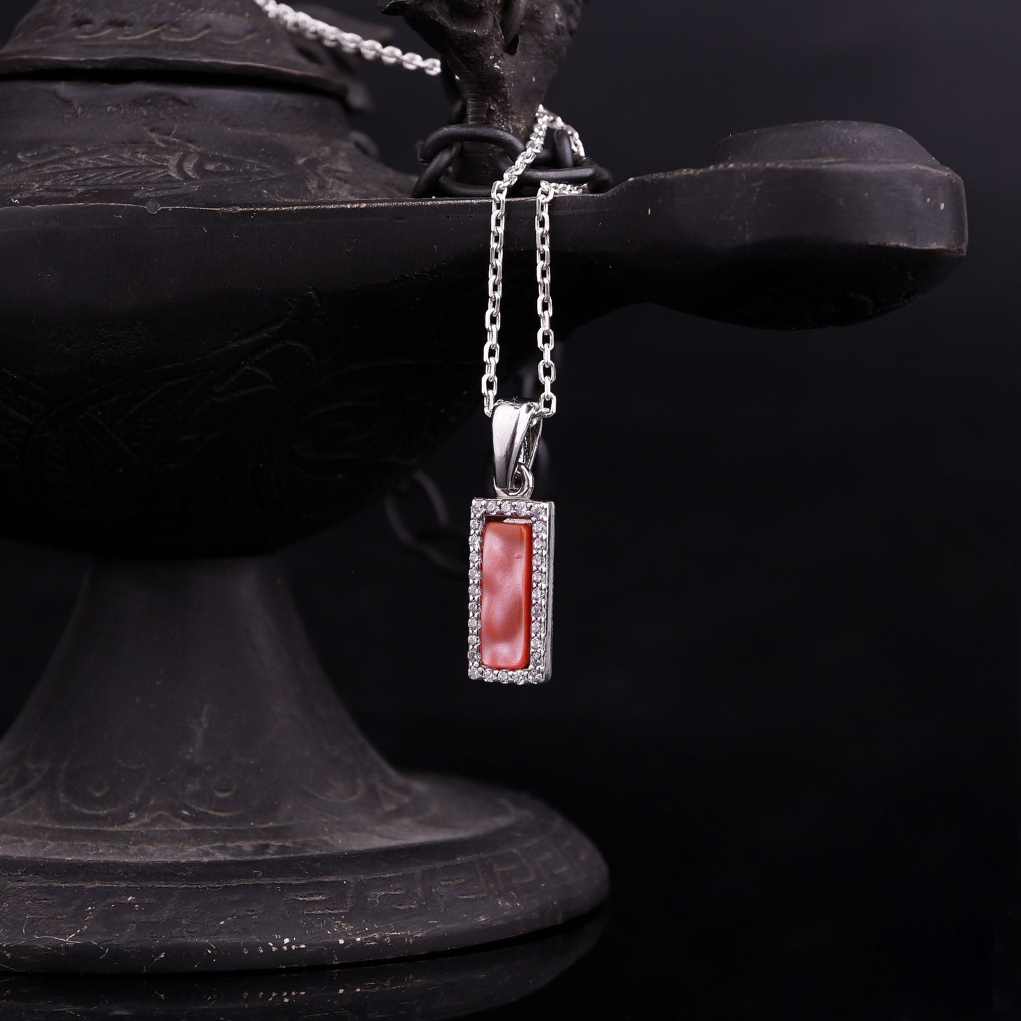 Pink Opal Elegance Rectangle Necklace