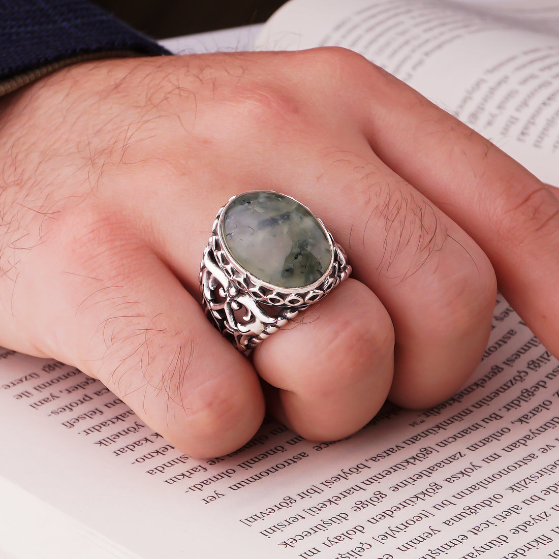 Green Rutile Quartz Hand Made Ring