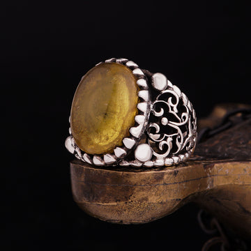 Amber Stone Hand Made 925 Silver Ring