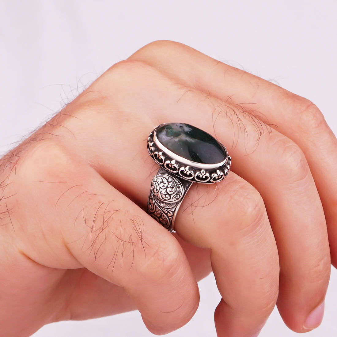 Mossy Agate Stone 925 Silver Ring