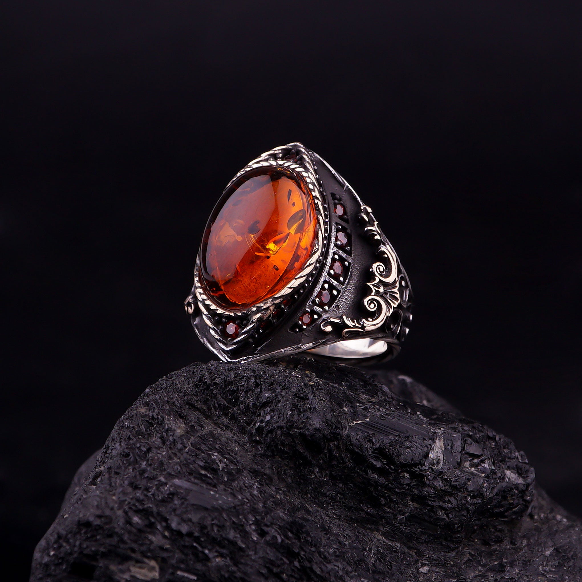 Masculine Amber Ring