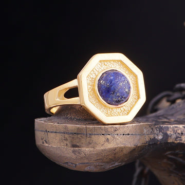 Gold Plated Blue Planet Ring Cosmic Elegance