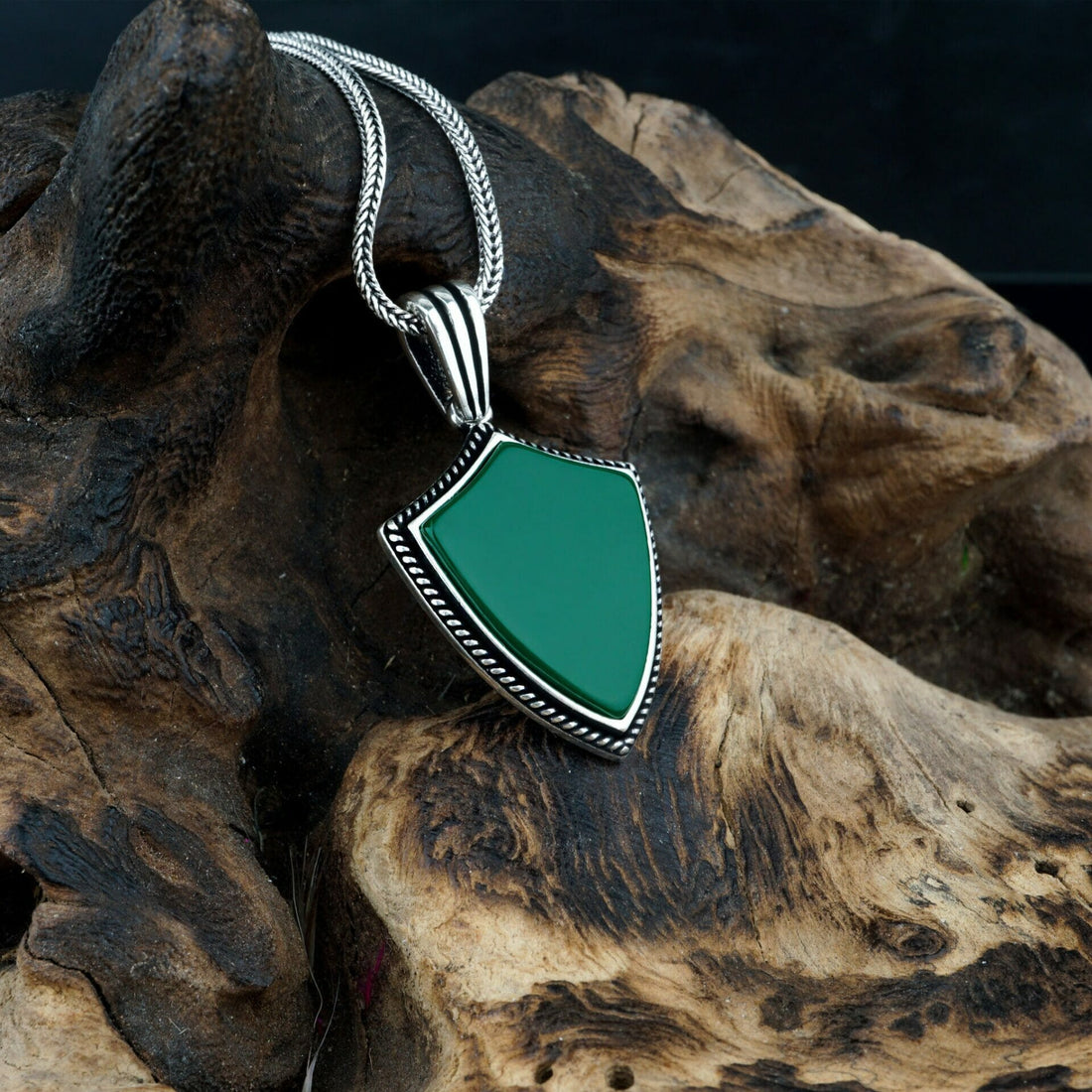 Green Agate Shield Necklace