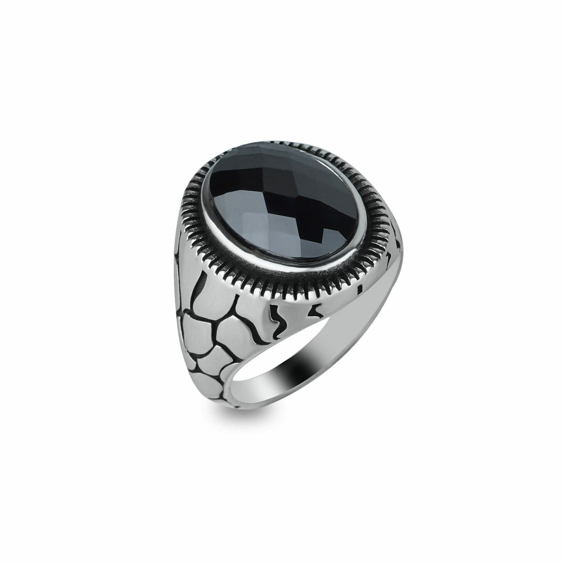 Onyx Snake Skin Silver Ring