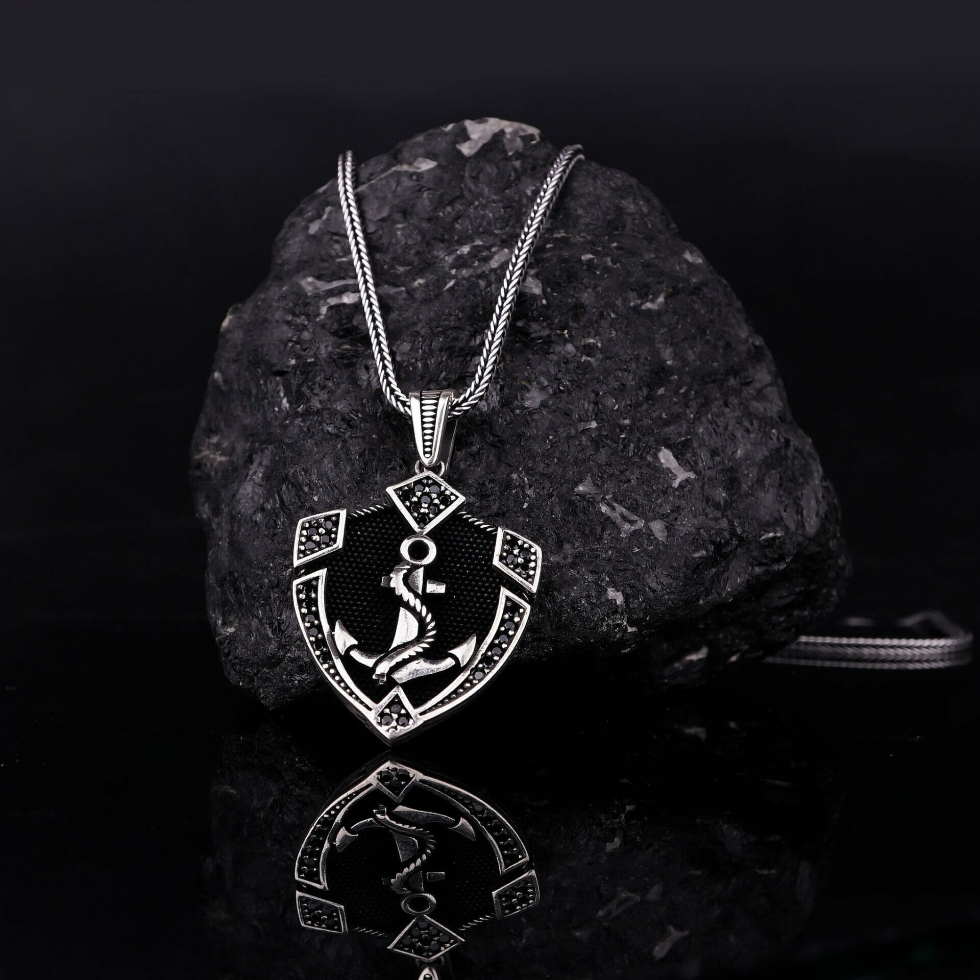 Anchor Shield Necklace Sterling Silver