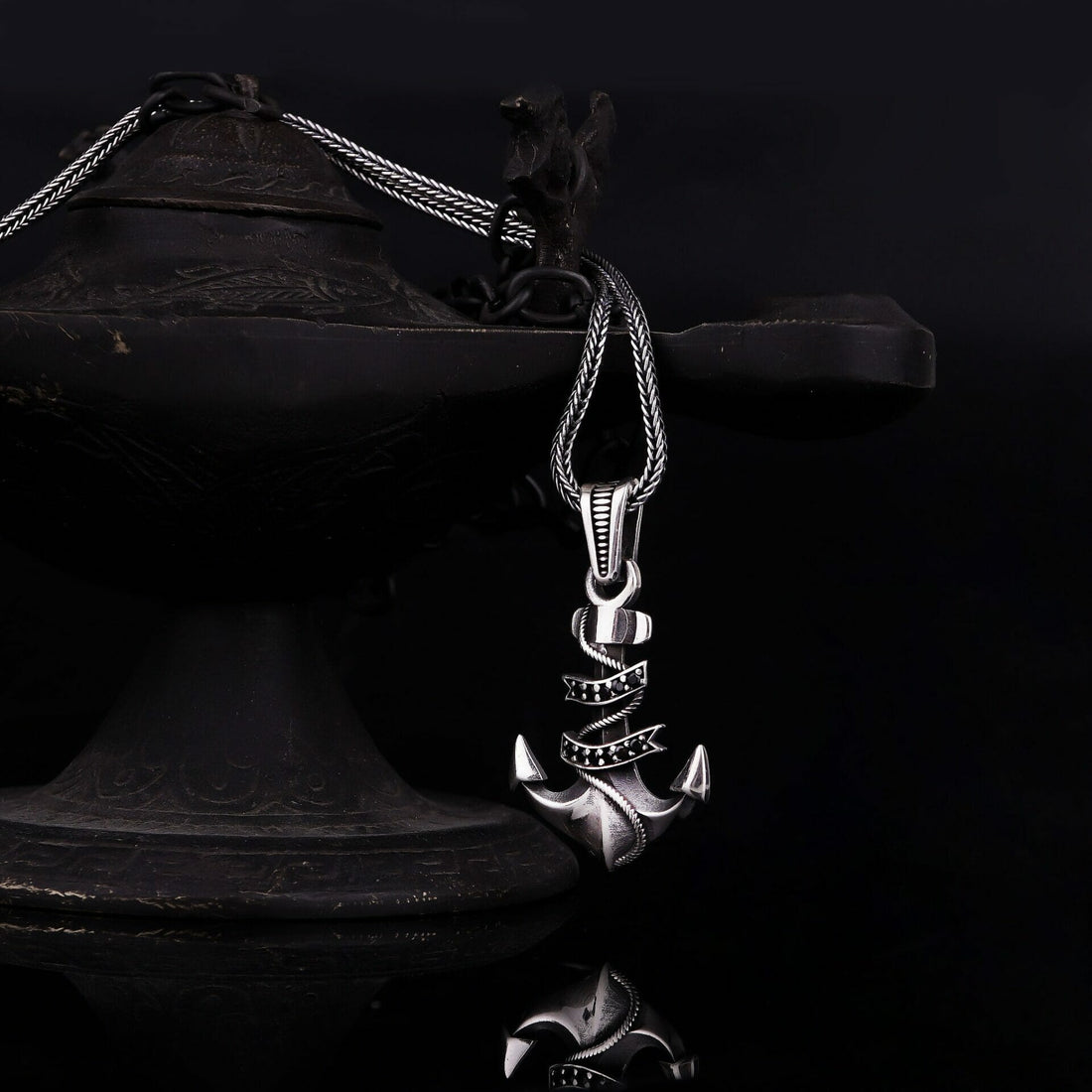 Wide Anchor Necklace Sterling Silver