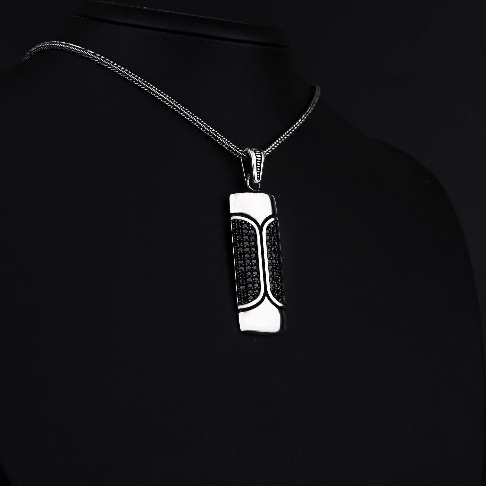 CZ Inlaid Bar Necklace Sterling Silver