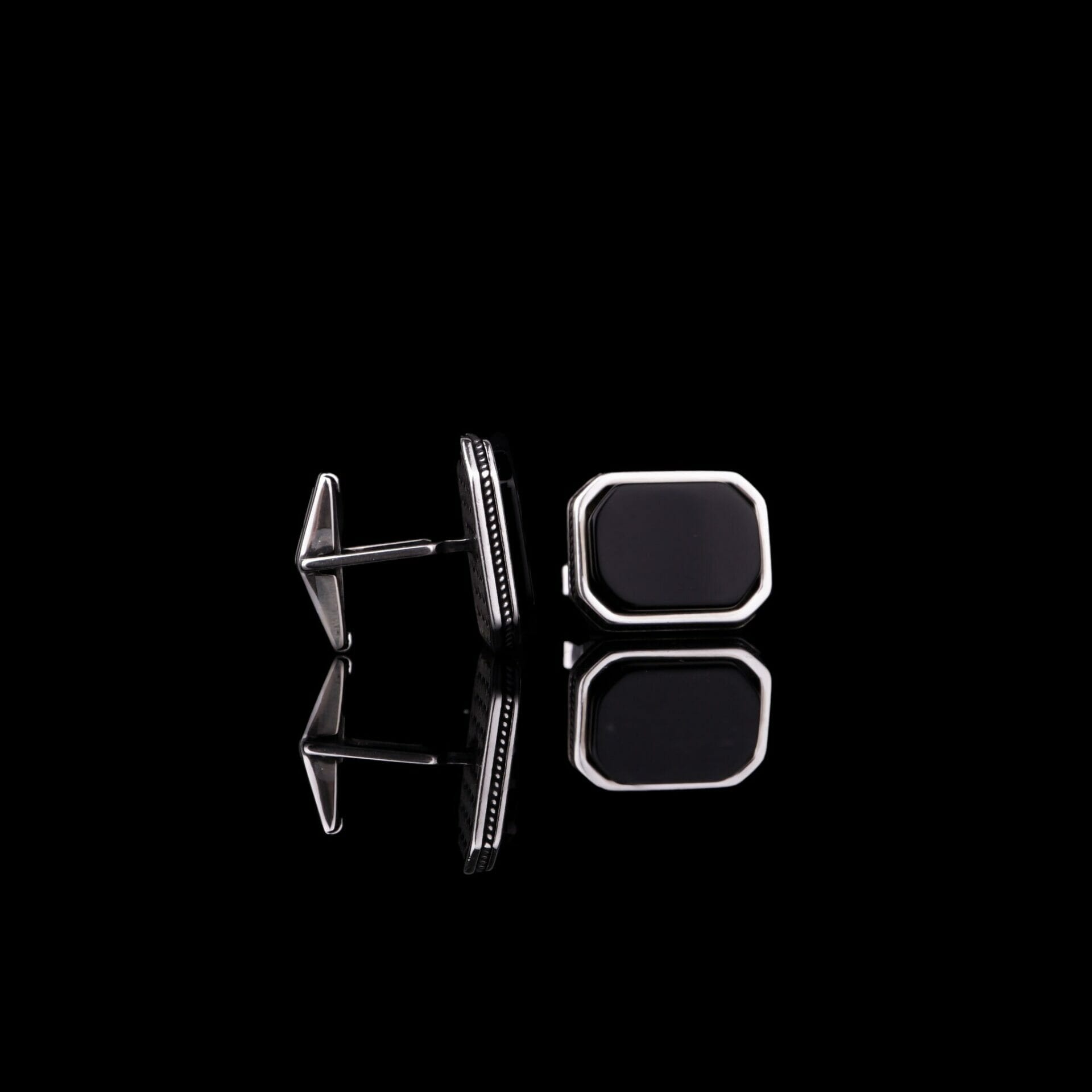 Onyx Bullet Back Cufflinks Sterling Silver