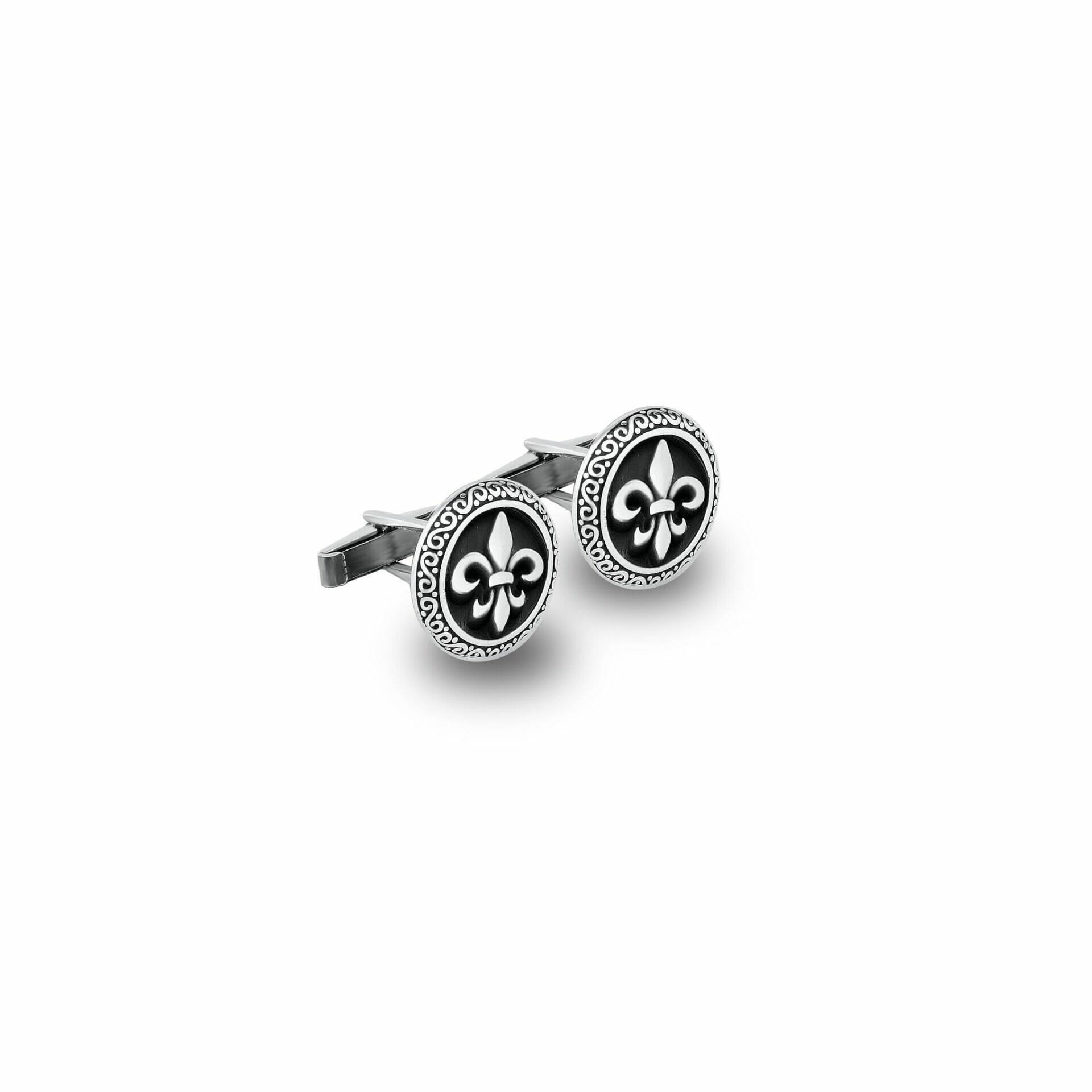 Fleur De Lis Button Cufflink Sterling Silver