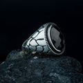 Onyx Snake Skin Silver Ring