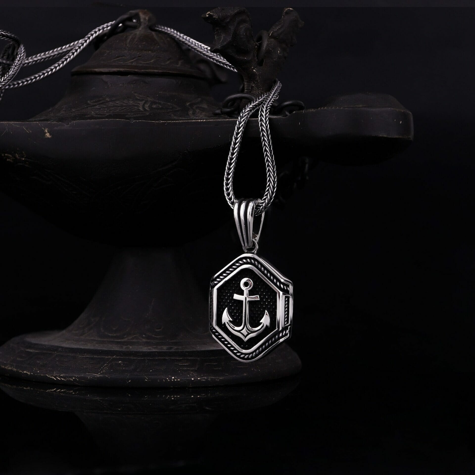 Ornate Anchor Necklace Sterling Silver