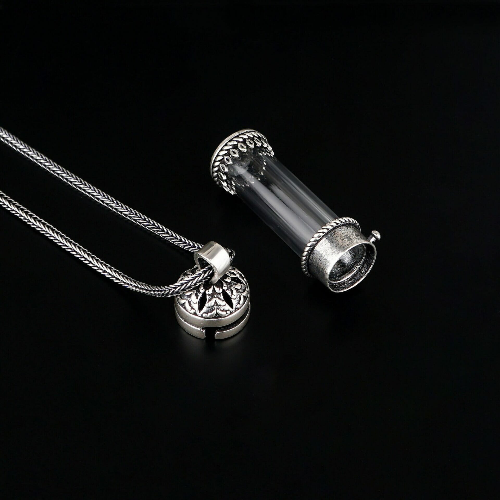 Glass Vial Necklace Sterling Silver