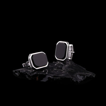 Onyx Bullet Back Cufflinks Sterling Silver