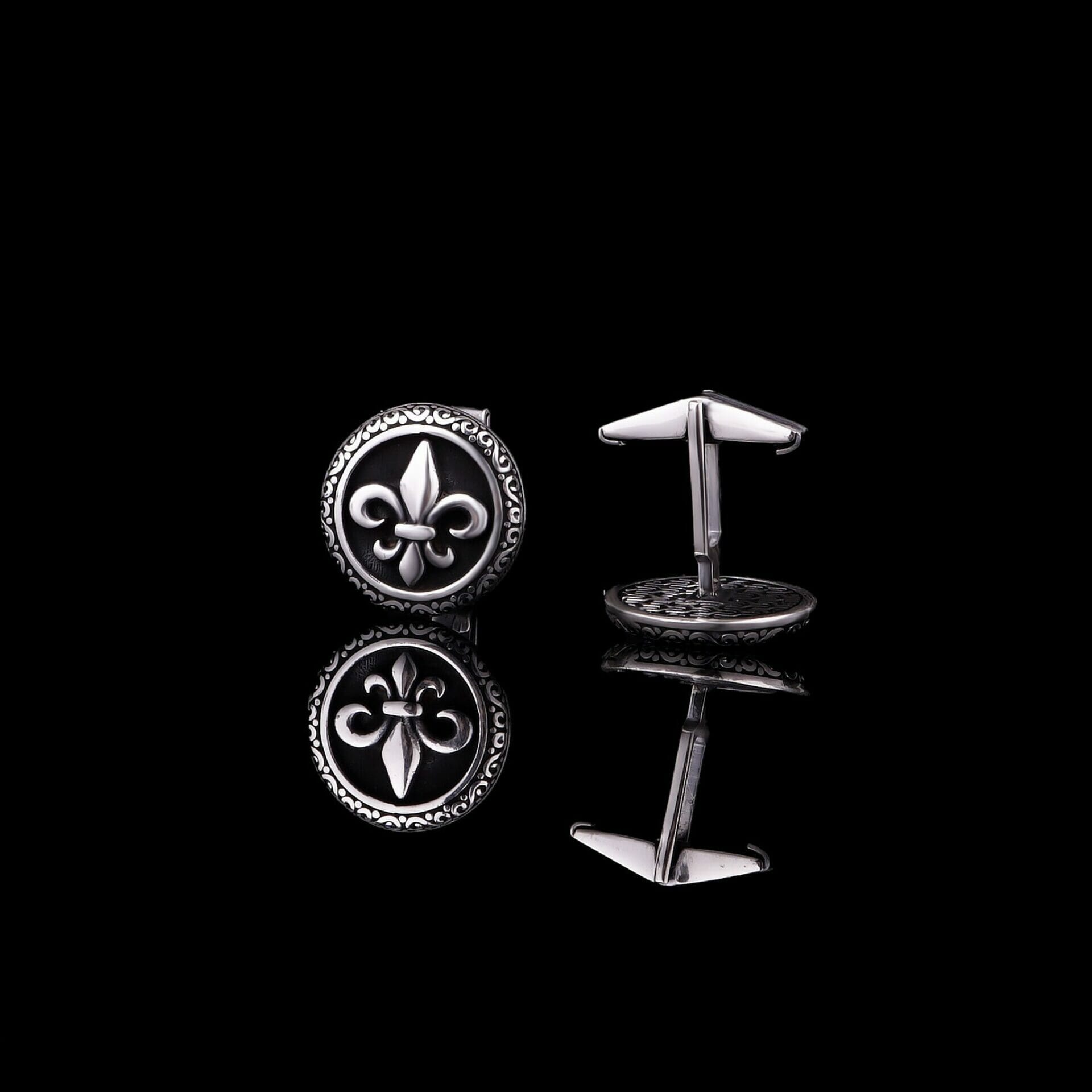 Fleur De Lis Button Cufflink Sterling Silver