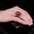 Mens Amber Ring Sterling Silver