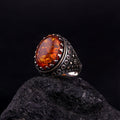 Mens Amber Ring Sterling Silver