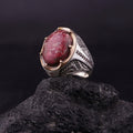 Mens Red Aventurine Ring 925 Silver