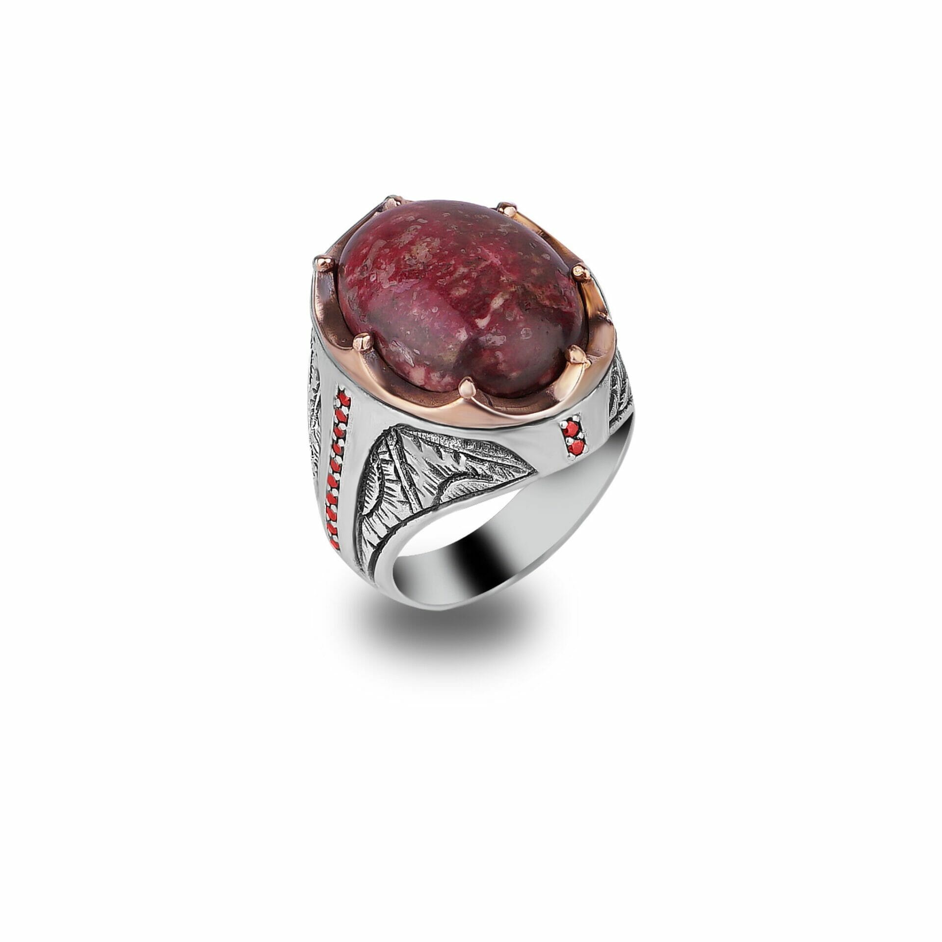 Mens Red Aventurine Ring 925 Silver