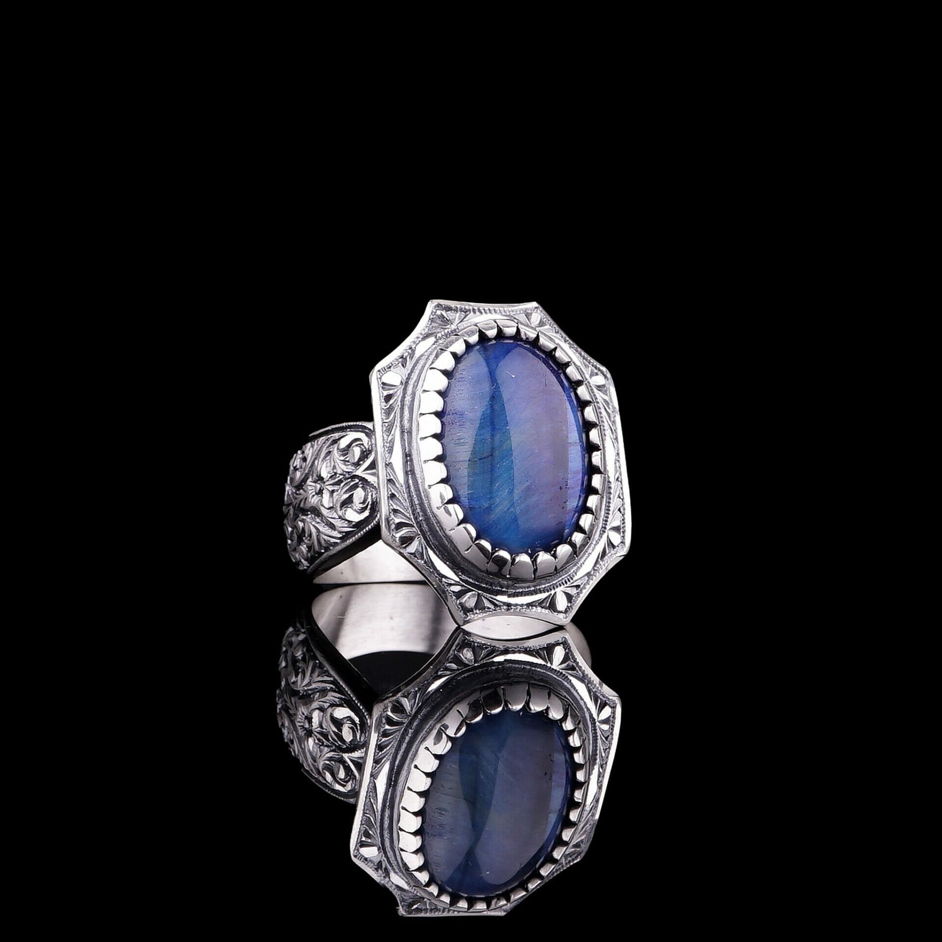 Blue Tigers Eye Ring for Men