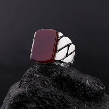 Red Agate Signet Ring Sterling Silver