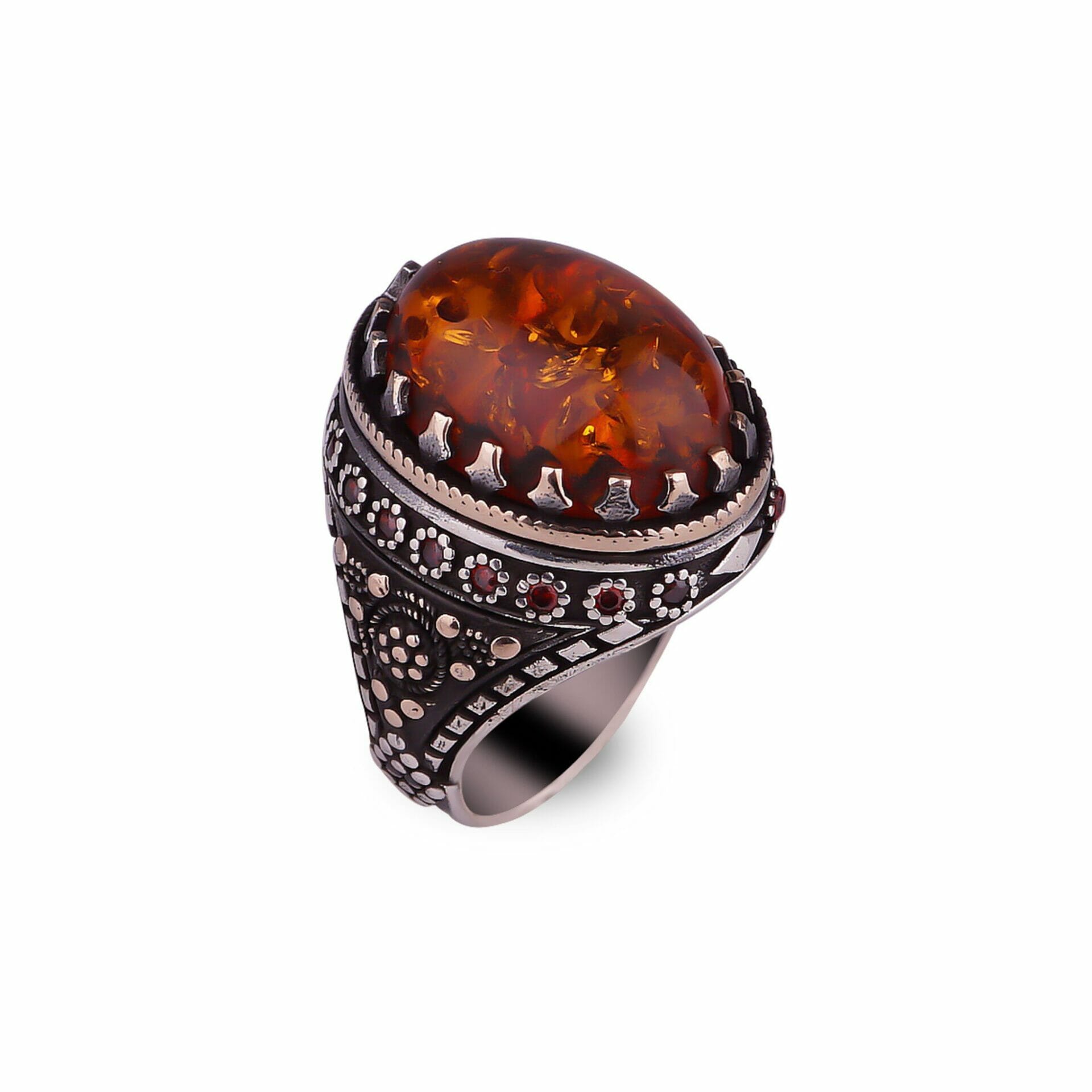 Mens Amber Ring Sterling Silver