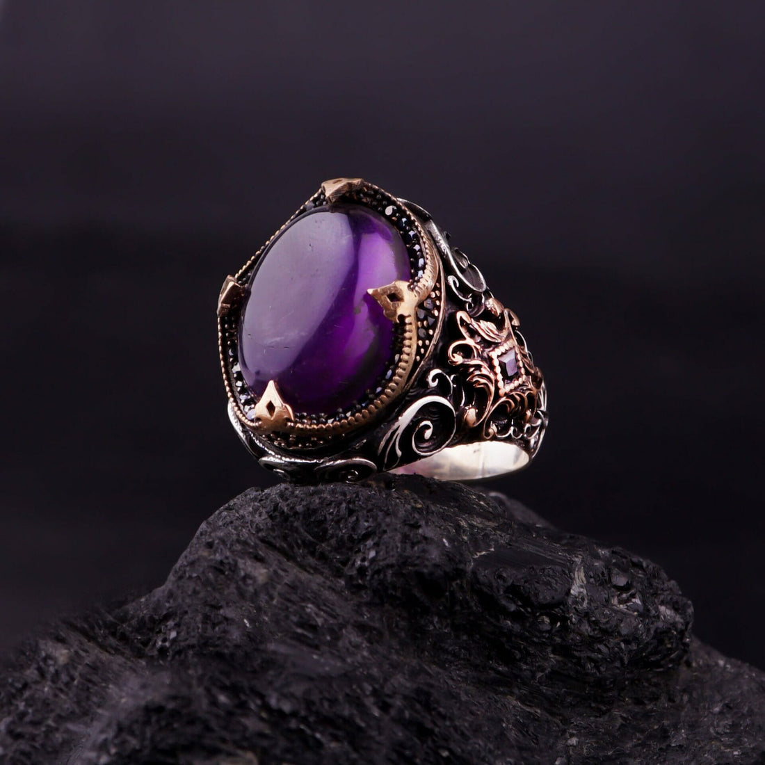 Natural Amethyst Ring for Men