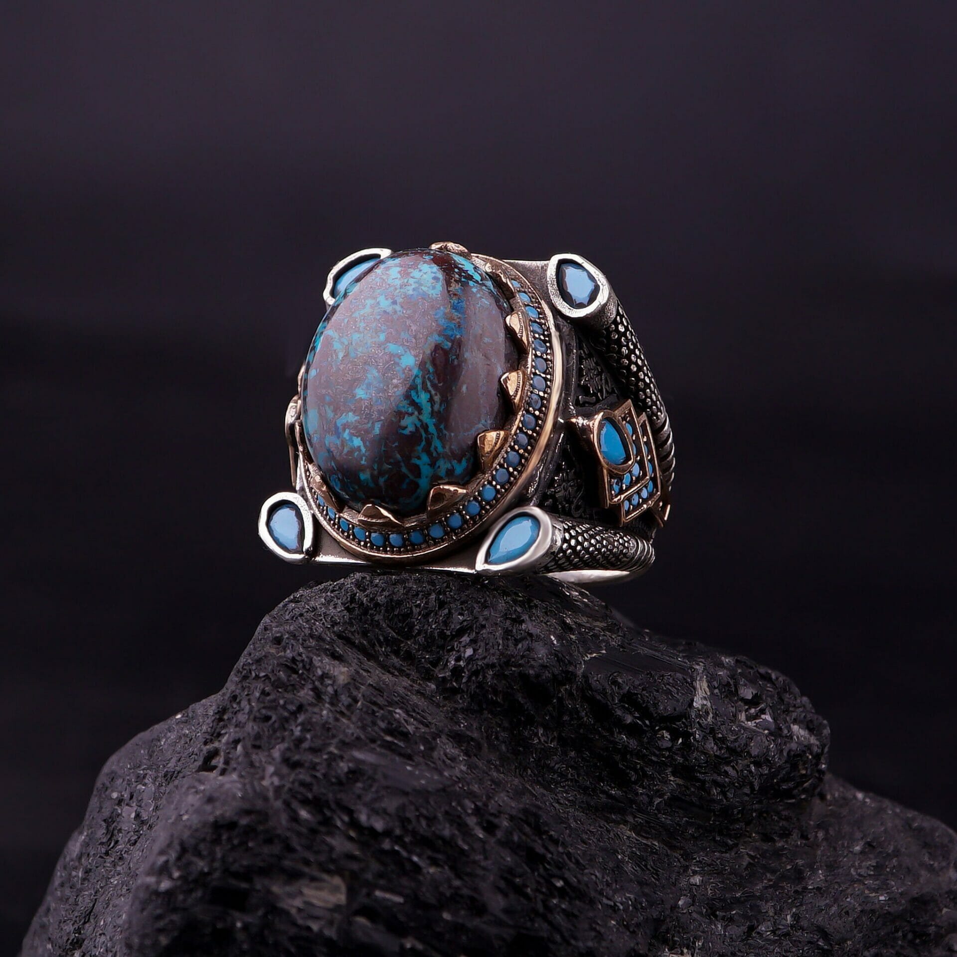 Natural Azurite Ring for Men