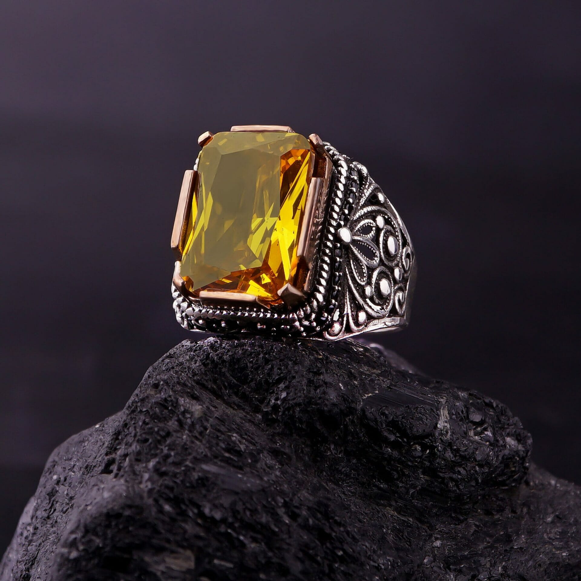 Emerald Cut Citrine Ring